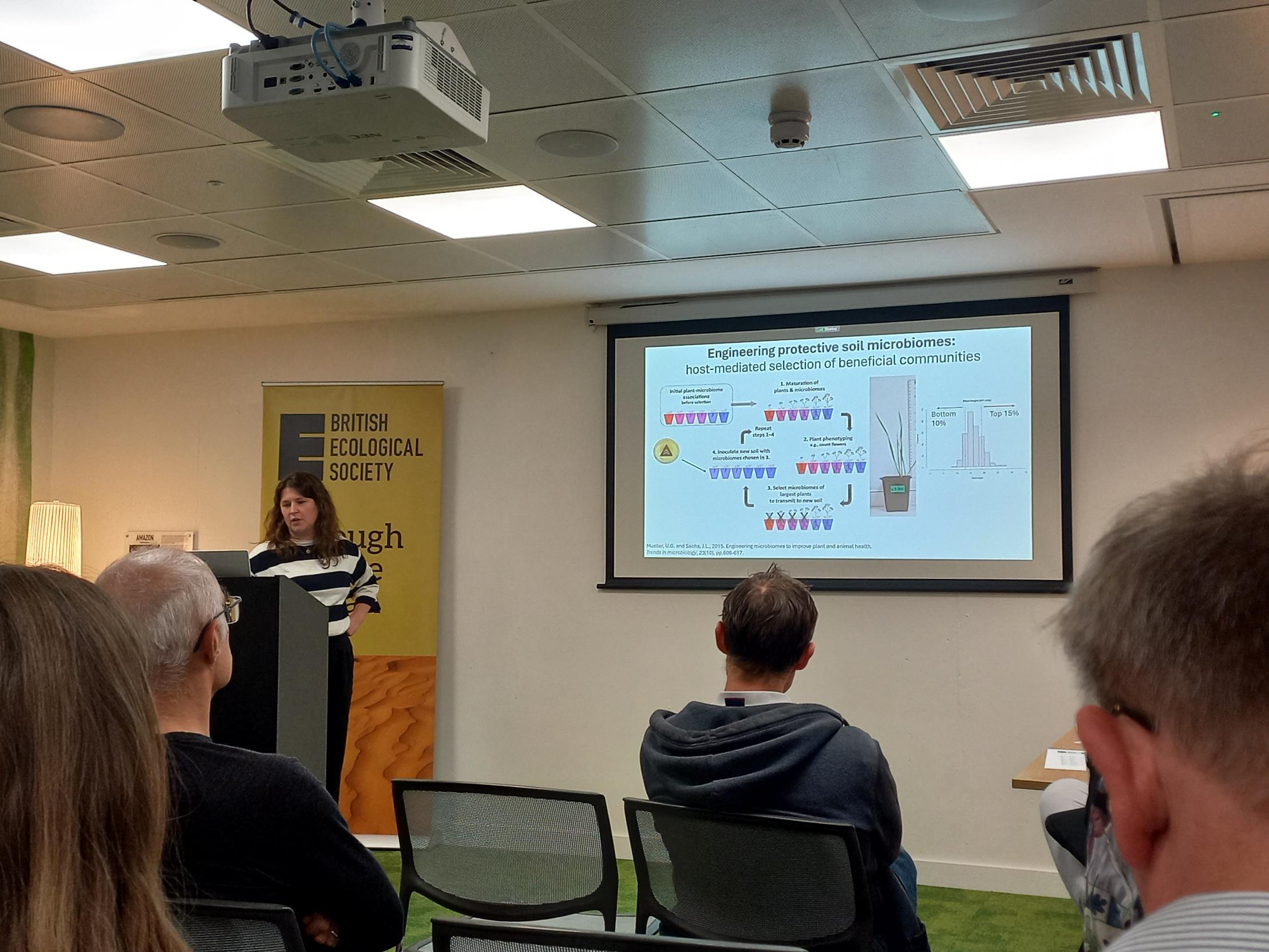 Dr Bryony Dignam presenting microbiome engineering research at the BES conference